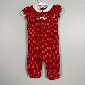 Gymboree Baby Girl 6-12 Months Red Polka Dot Leggy Romper Short Sleeve Collared